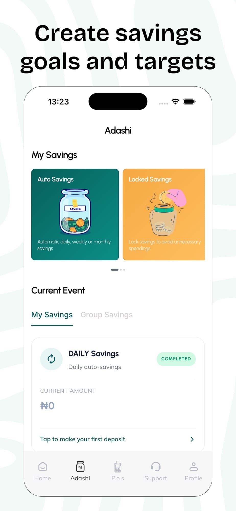 Amini app: automatic savings, locked savings and daily savings goals